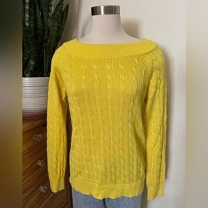 Vintage Lauren Ralph Lauren Yellow‎ Cable Knit Sweater Preppy Boat Neck Knit